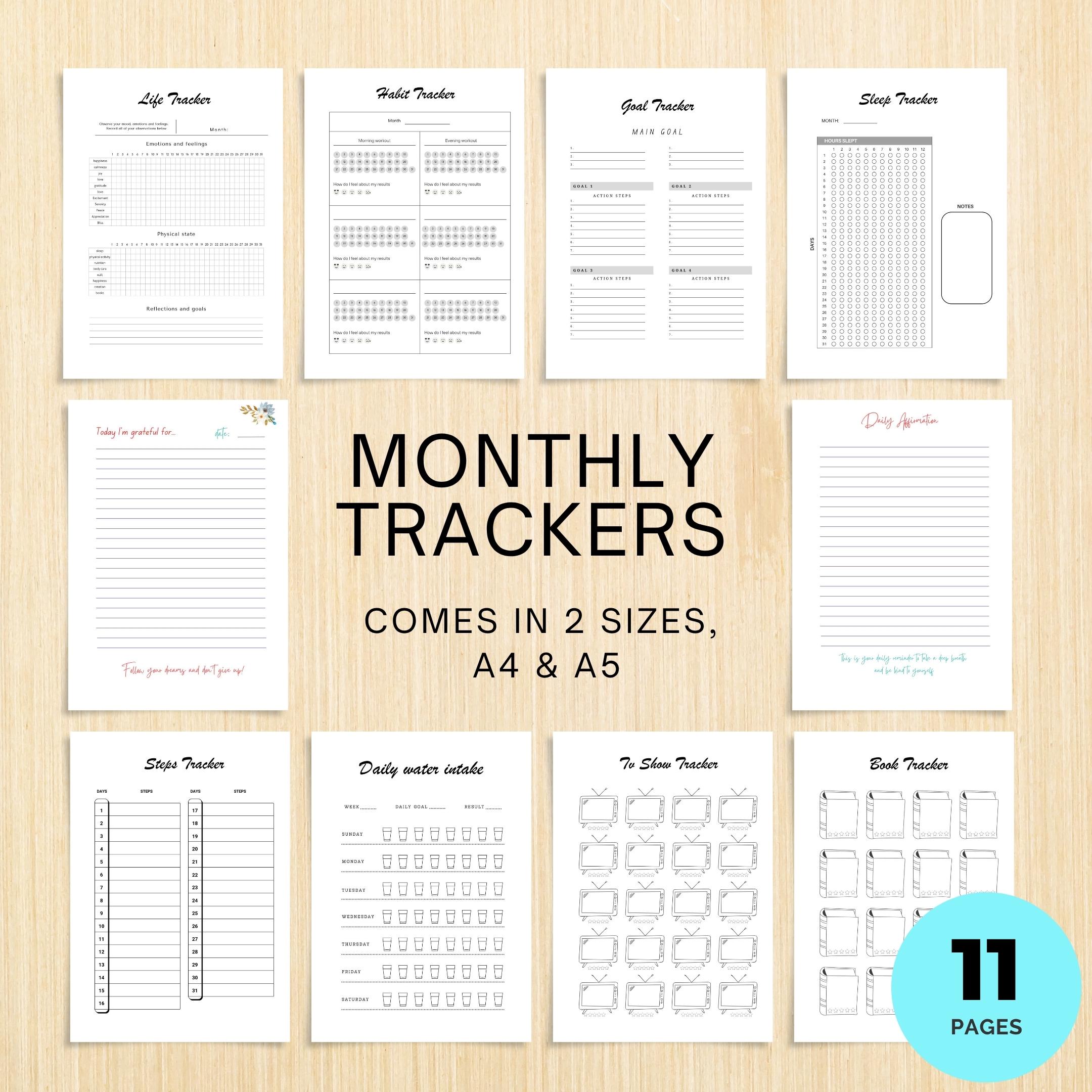 Affirmation — Printable JOURNAL Pages, MONTHLY TRACKERS Bundle, Digital Planner Pages A4 & A5 Size | Mindfulness printable