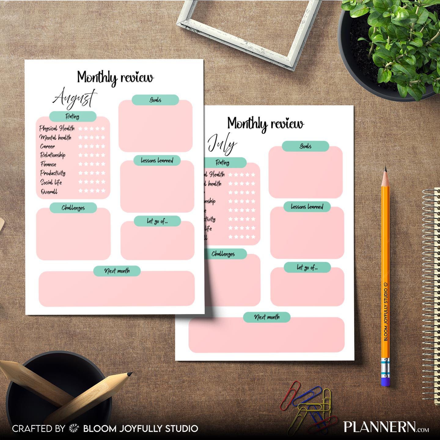 Digital Planner — Monthly Review Planner PRINTABLE, Monthly Reflection Worksheet, Productivity and Goal Rev... | Bloom Joyfully printable