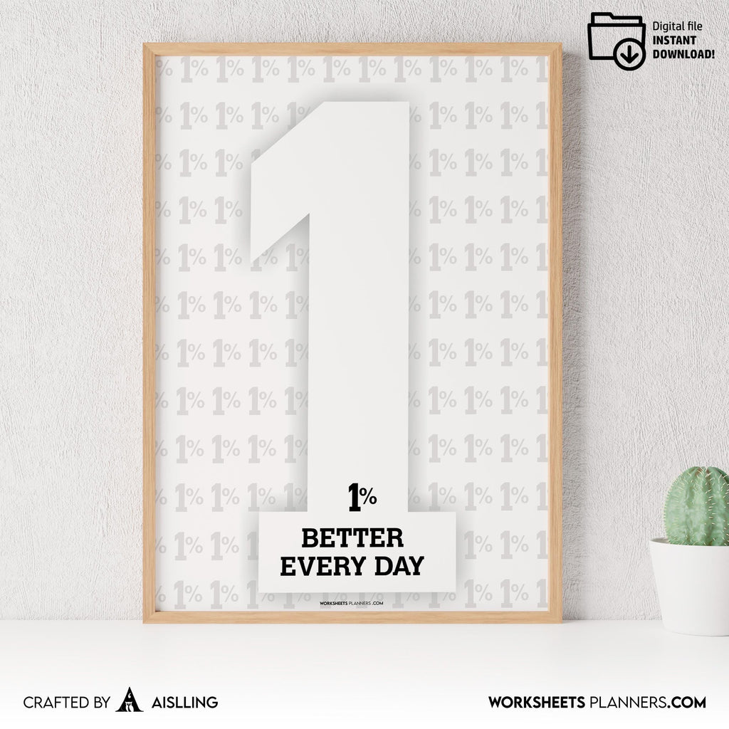 1% Better Every Day Motivational Quote Print, Productivity Mindset Poster, Simple Modern Wall Art, Instant ... | Aislling printable