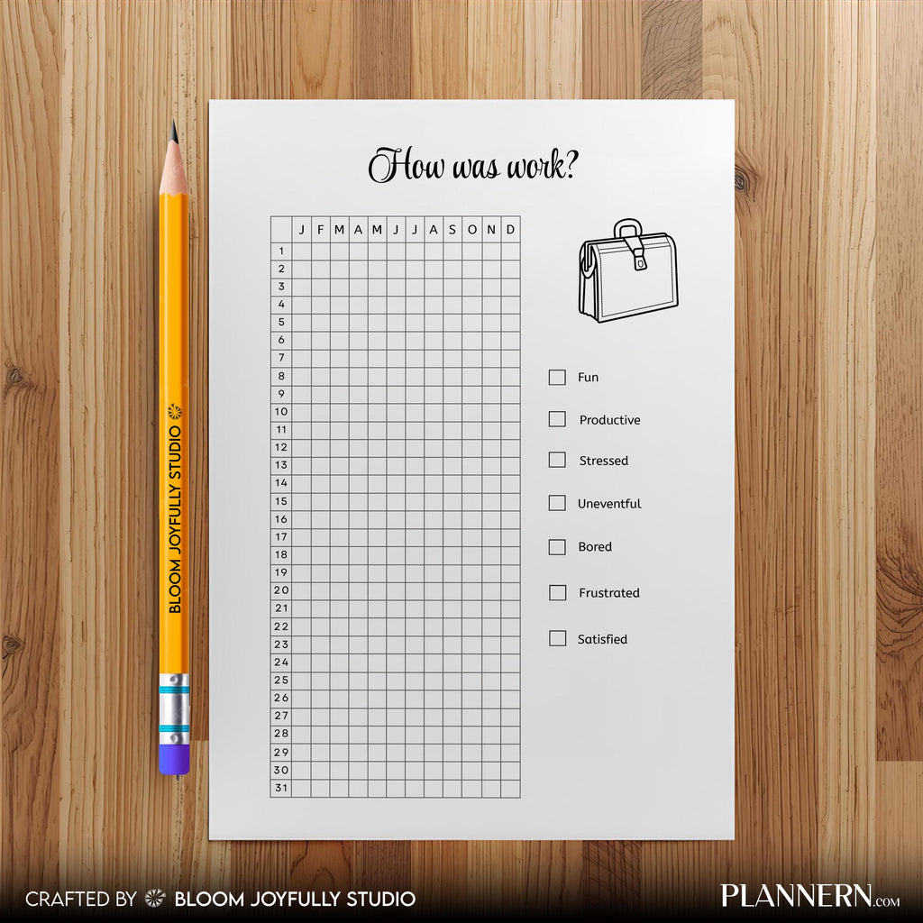Daily Reflection — How Was Work Tracker PRINTABLE, Yearly Work Reflection Tracker, Mood Tracker, Feelings T... | Mindfulness printable