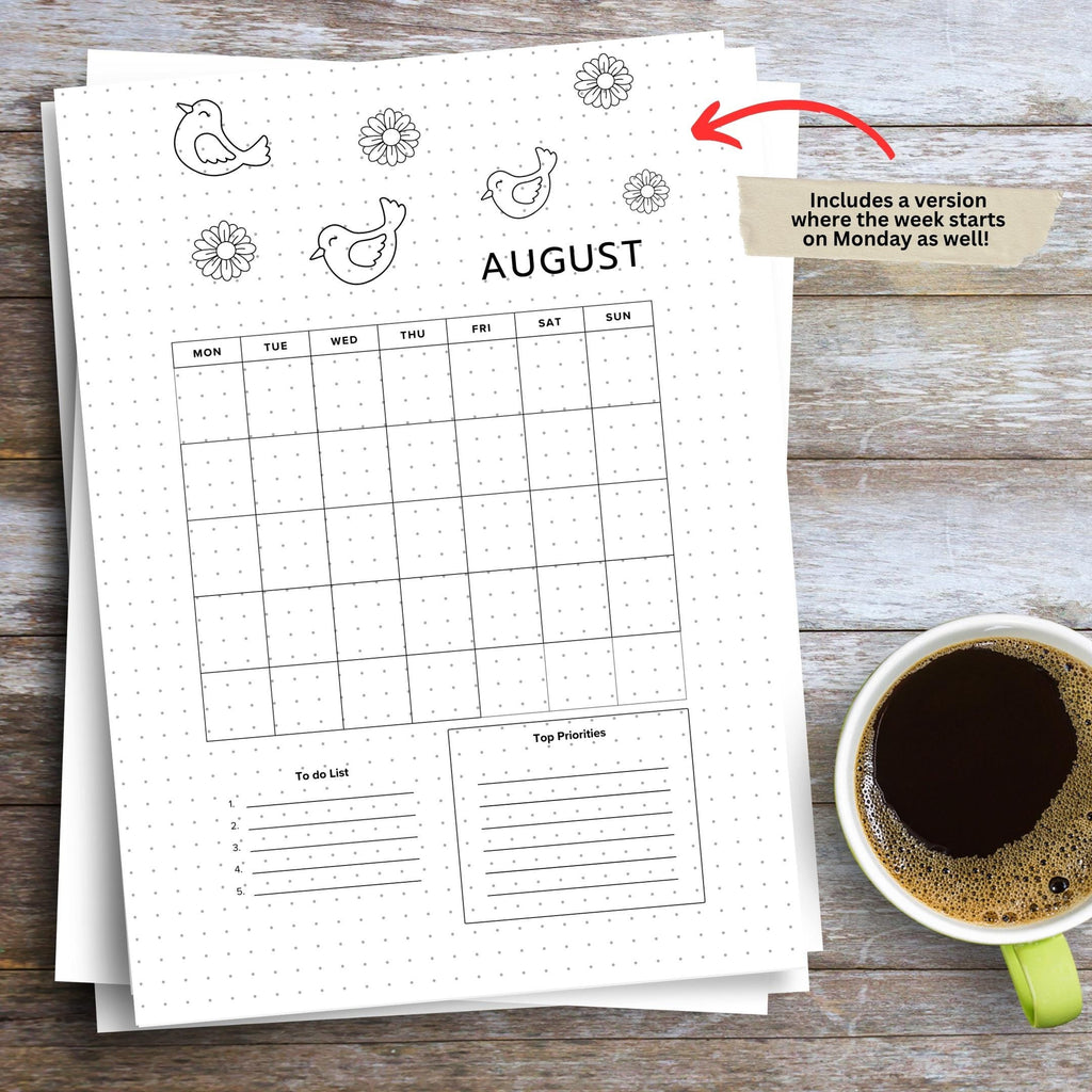Bujo Template — 12 Month Calendar, Monthly Planner, Journal Calendar, PRINTABLE CALENDAR, Journal, Printabl... | Bloom Joyfully printable