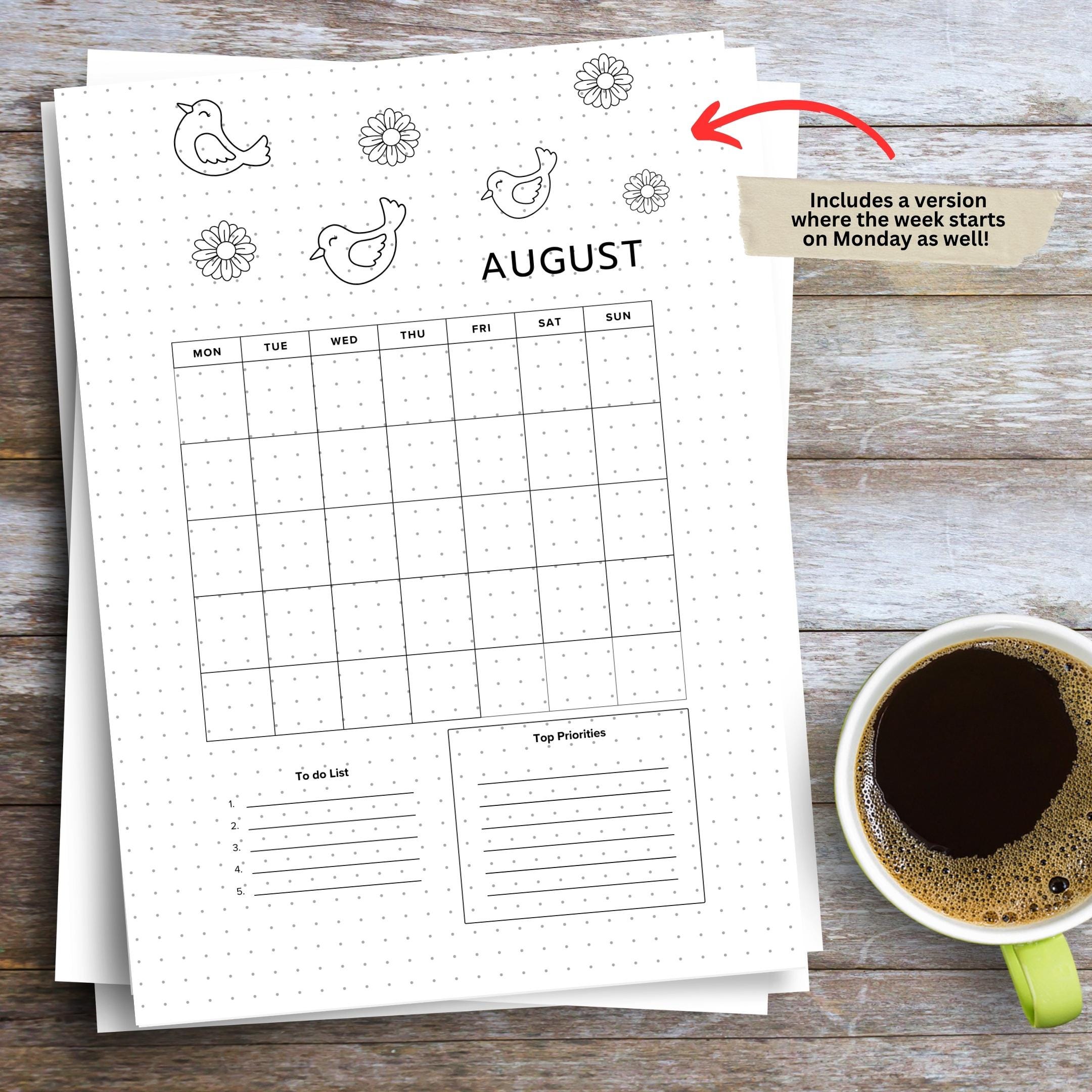 Bujo Template — 12 Month Calendar, Monthly Planner, Journal Calendar, PRINTABLE CALENDAR, Journal, Printabl... | Bloom Joyfully printable