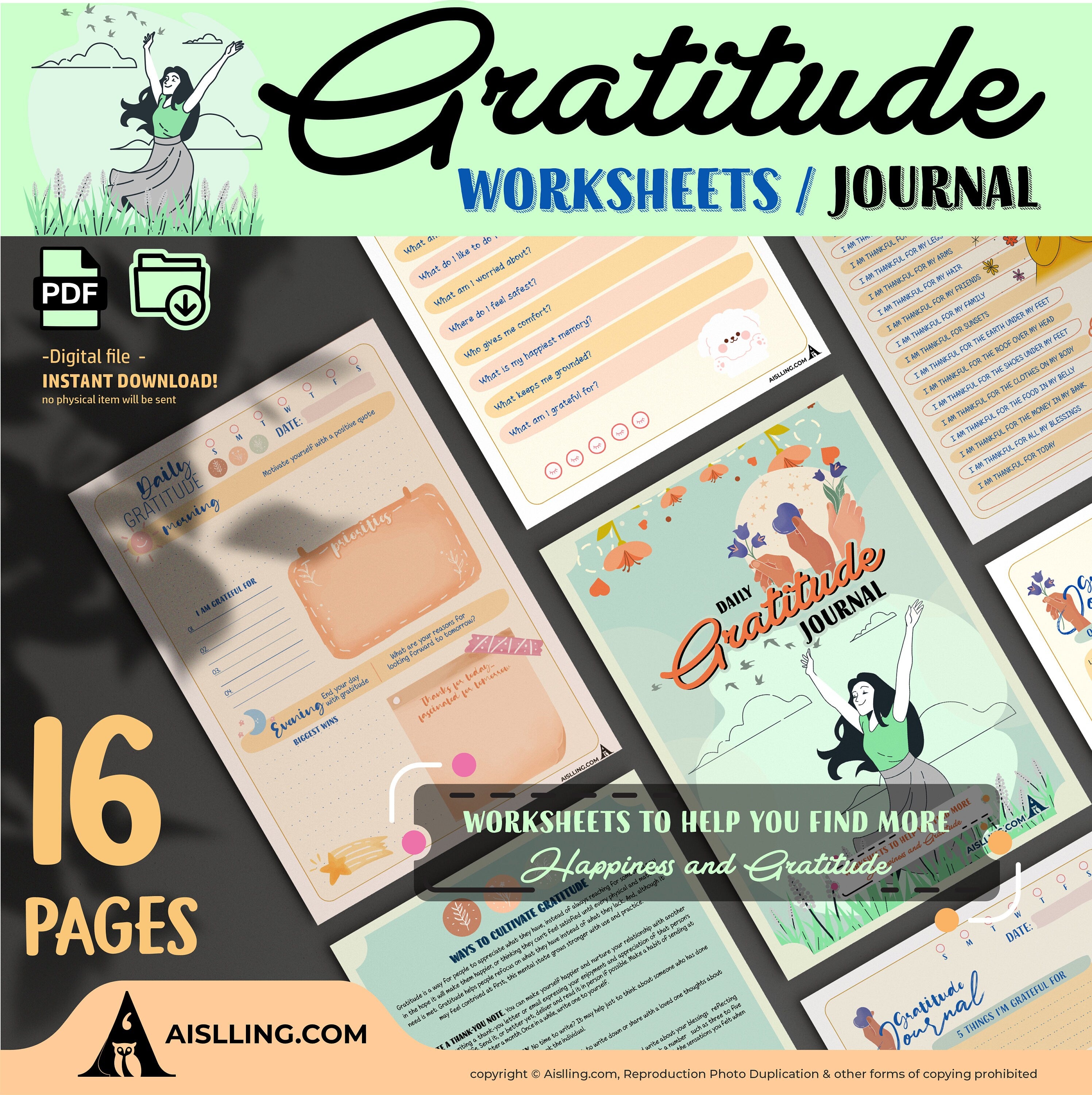 Adhd Worksheets — The Gratitude Journal worksheet begins with a one, page info sheet followed by several pa... | Mindfulness printable