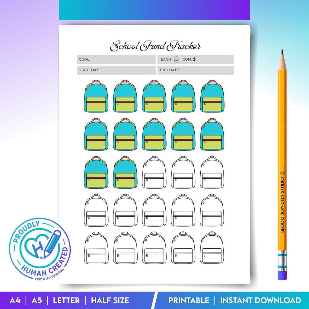 Back To School — School Fund Tracker PRINTABLE, Education Savings Tracker, School Savings Planner, Savings ... | Bloom Joyfully printable