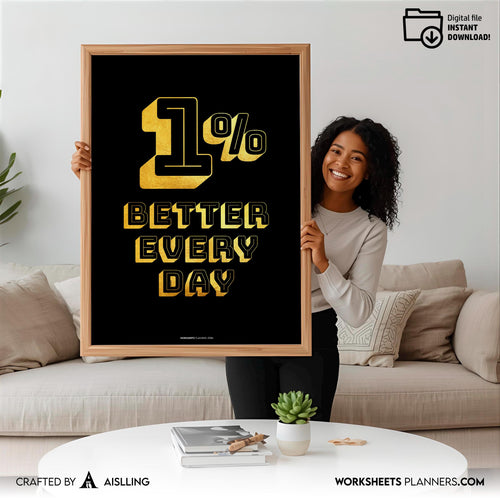 1% Better Every Day Minimalist Poster, Daily Progress Quote Art, Inspiring Office Decor, Gym Printable Wall... | Aislling printable