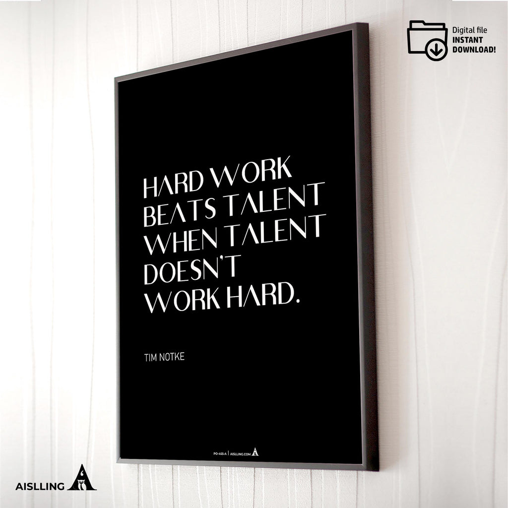 Aislling — Tim Notke Quote "Hard Work Beats Talent", Motivational Wall Art Home, Office, or Sports Room, Sp... | Aislling printable