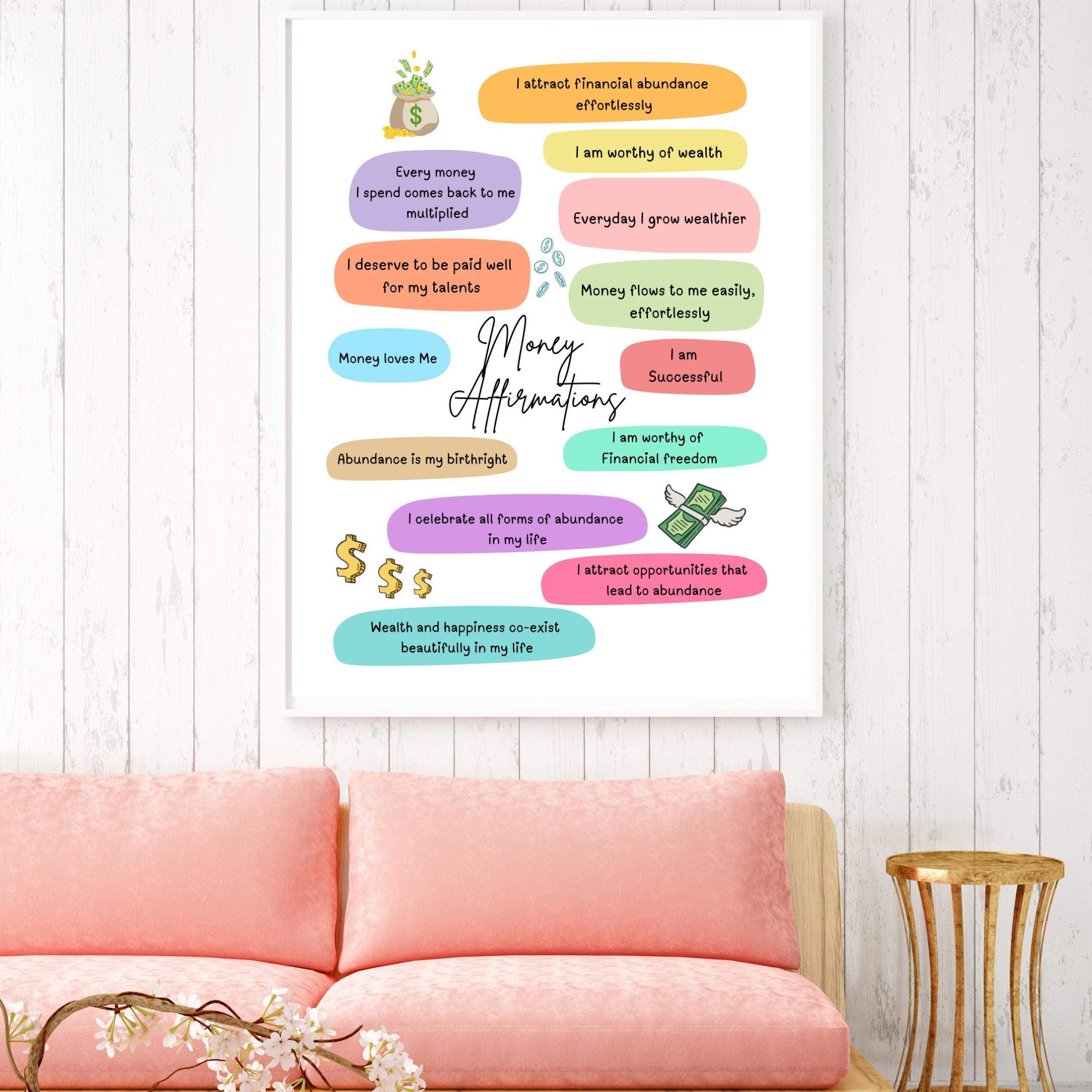 Abundance Mindset — Money Affirmations Printable, Manifest Wealth & Success, Wall Print, Positive Wealth, A... | Aislling printable