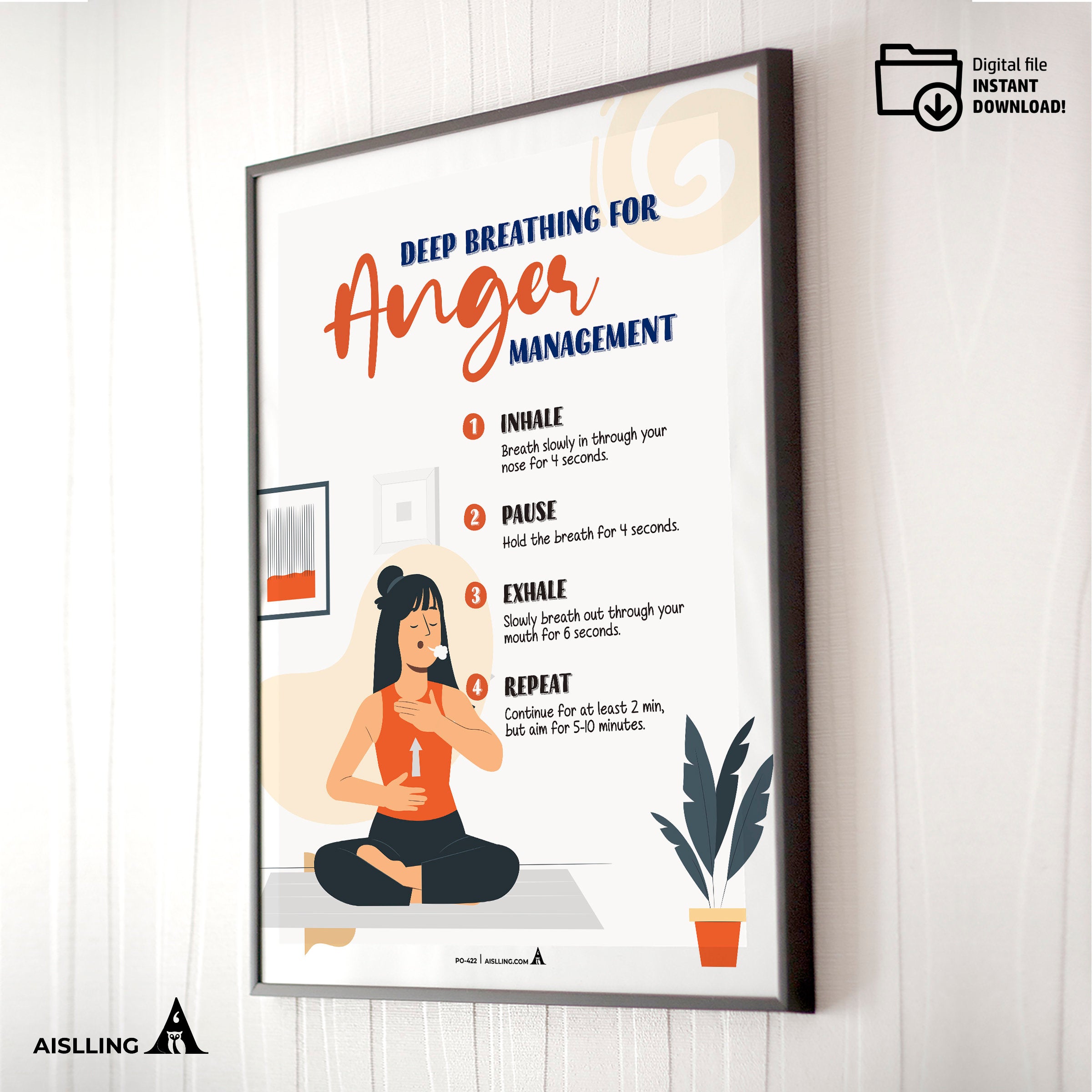 Aislling — Deep Breathing Anger Management Poster, Happiness Chemicals, Therapy Decor, Anxiety Relief, Well... | Mindfulness printable