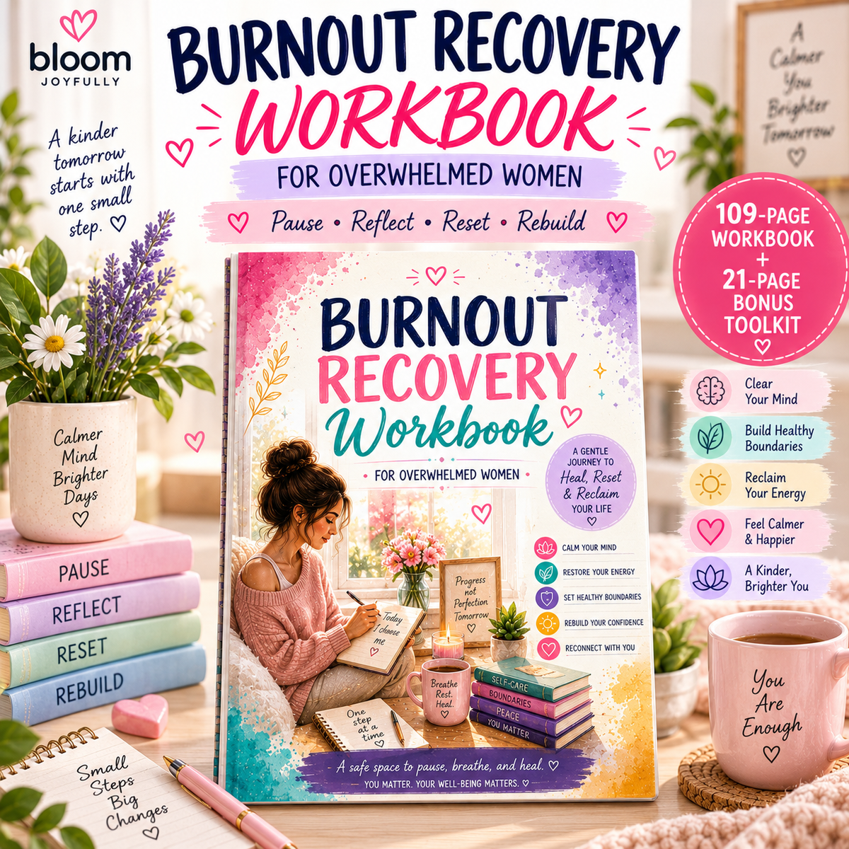 Burnout Recovery Workbook For Overwhelmed Women — Printable PDF — existing product preview 2