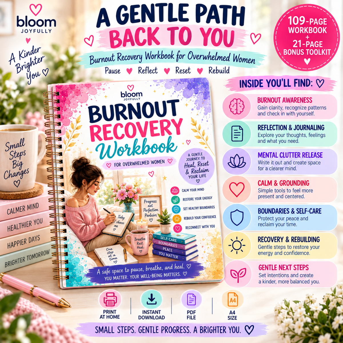 Burnout Recovery Workbook For Overwhelmed Women — Printable PDF — existing product preview 5