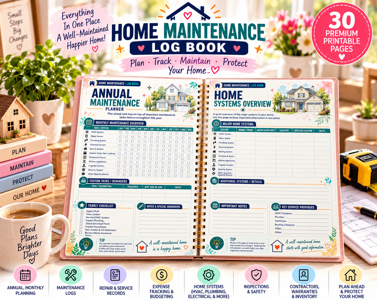 Home Maintenance Log Book — Printable PDF — existing product preview 3