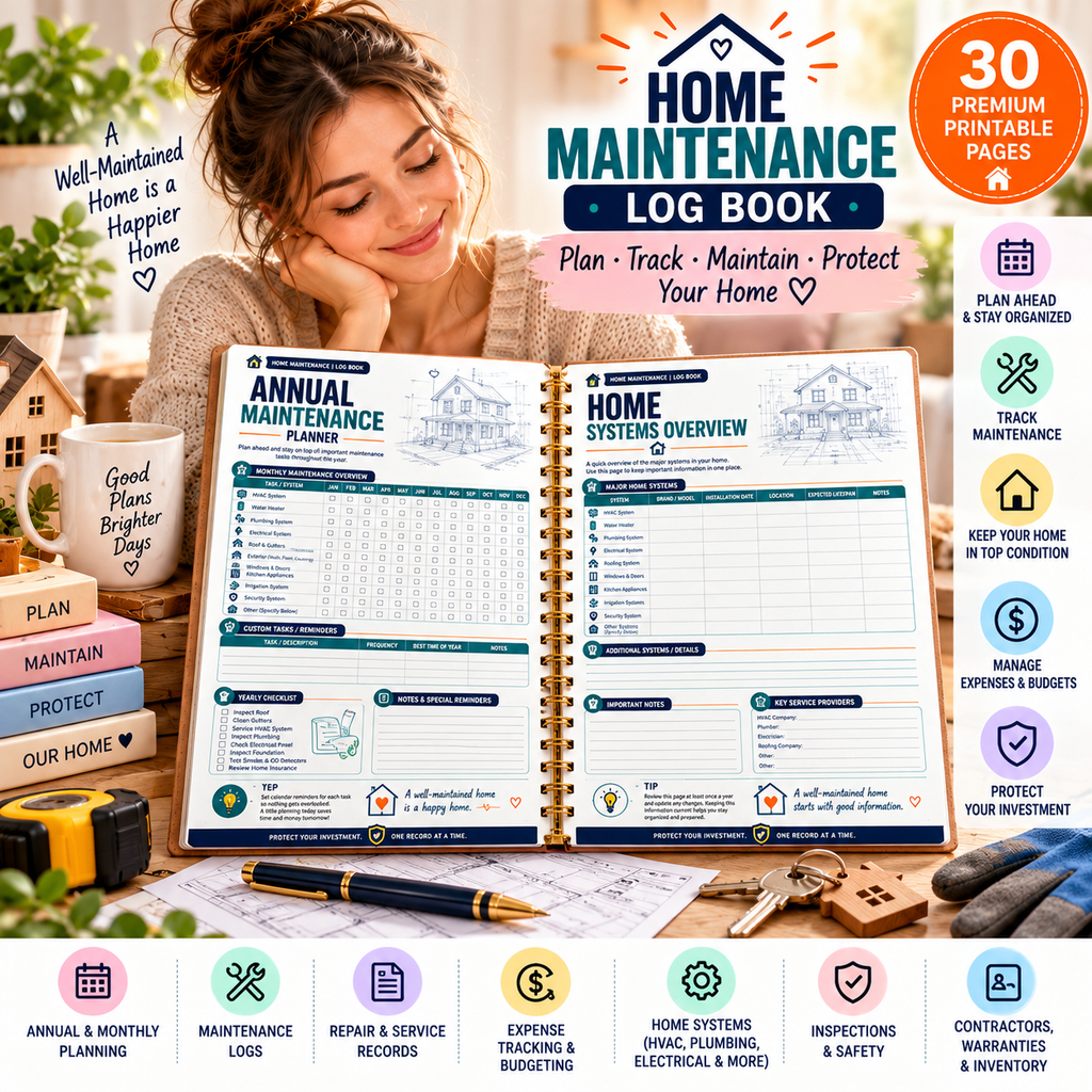 Home Maintenance Log Book — Printable PDF — existing product preview 4