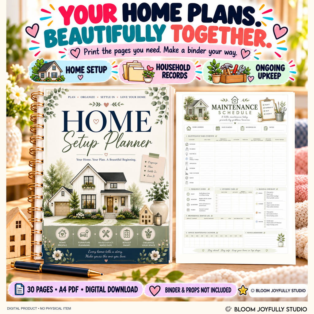 Home Setup Planner cover and maintenance schedule