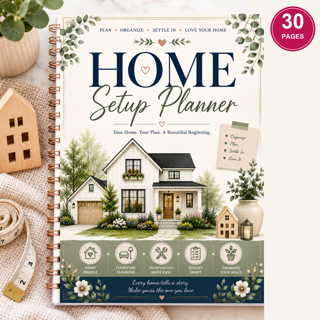 BloomJoyfullyStudio Home Setup Planner original cover with rose-gold binding mockup