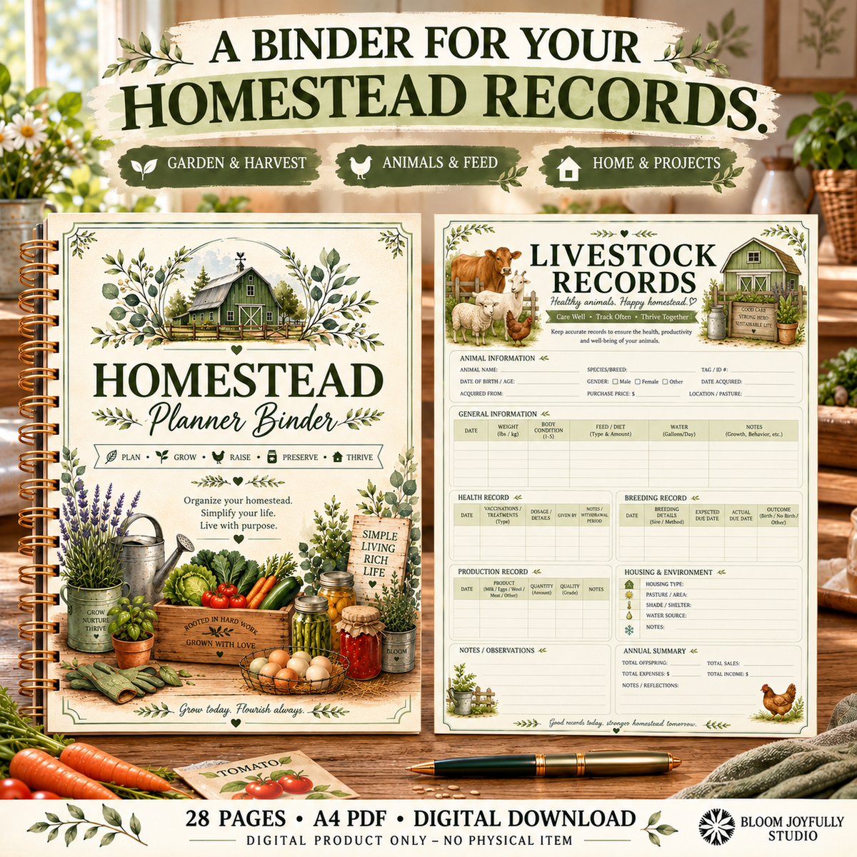 Homestead Planner Binder — 28-Page A4 Printable