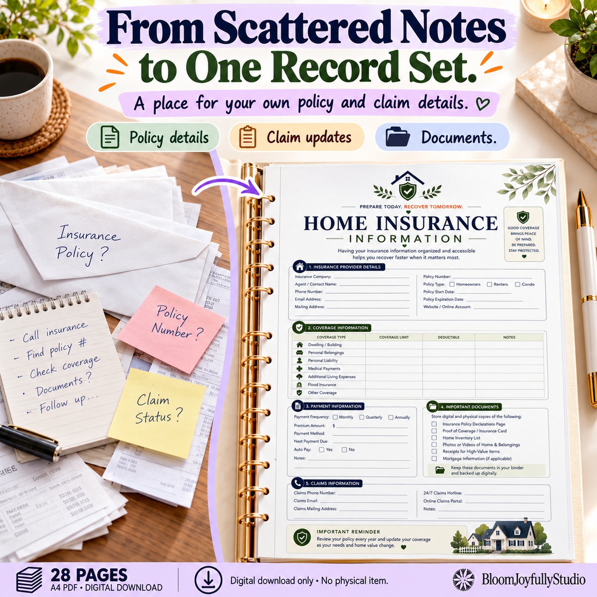 Home Disaster Recovery Binder — 08 promotional mockup; digital printable only
