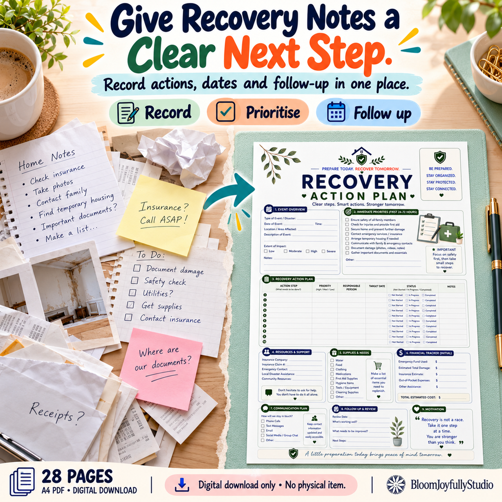 Home Disaster Recovery Binder — 21 promotional mockup; digital printable only
