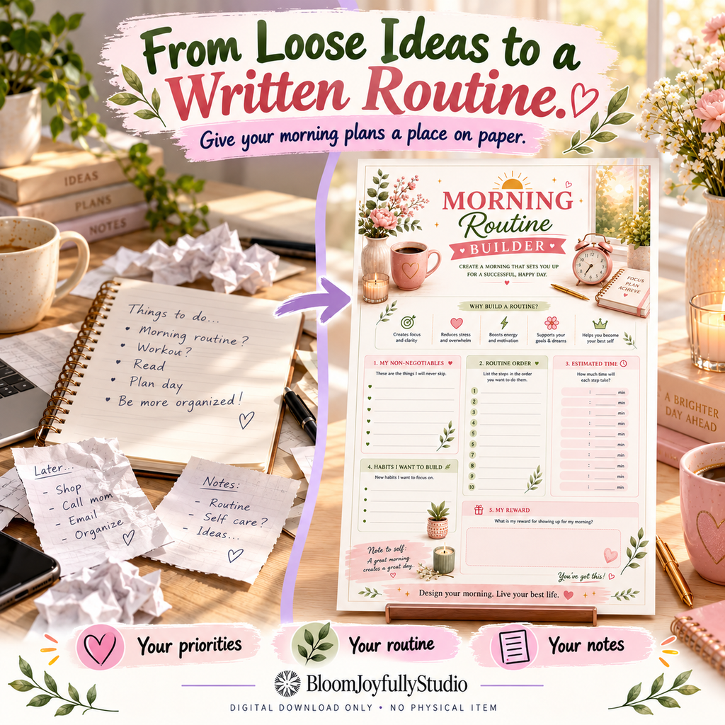 Morning Routine Planner — 08 mockup; 15-page A4 digital printable only