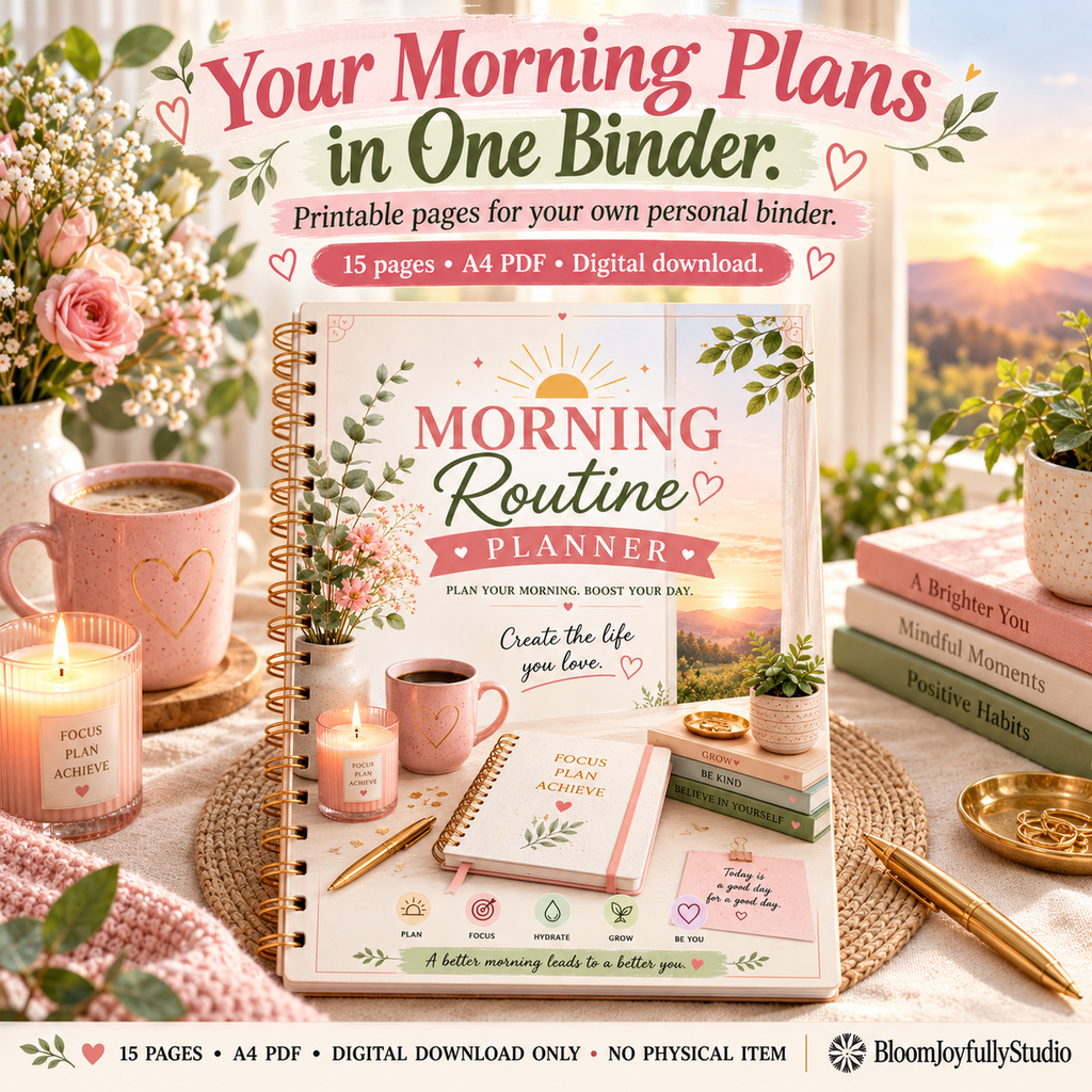 Morning Routine Planner — 18 mockup; 15-page A4 digital printable only