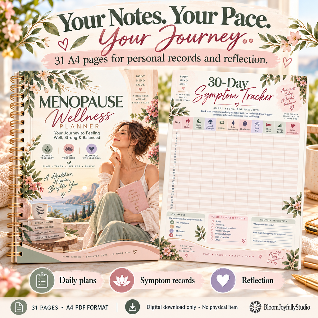 Menopause Wellness Planner — Main Product Hero; 31-page A4 printable PDF