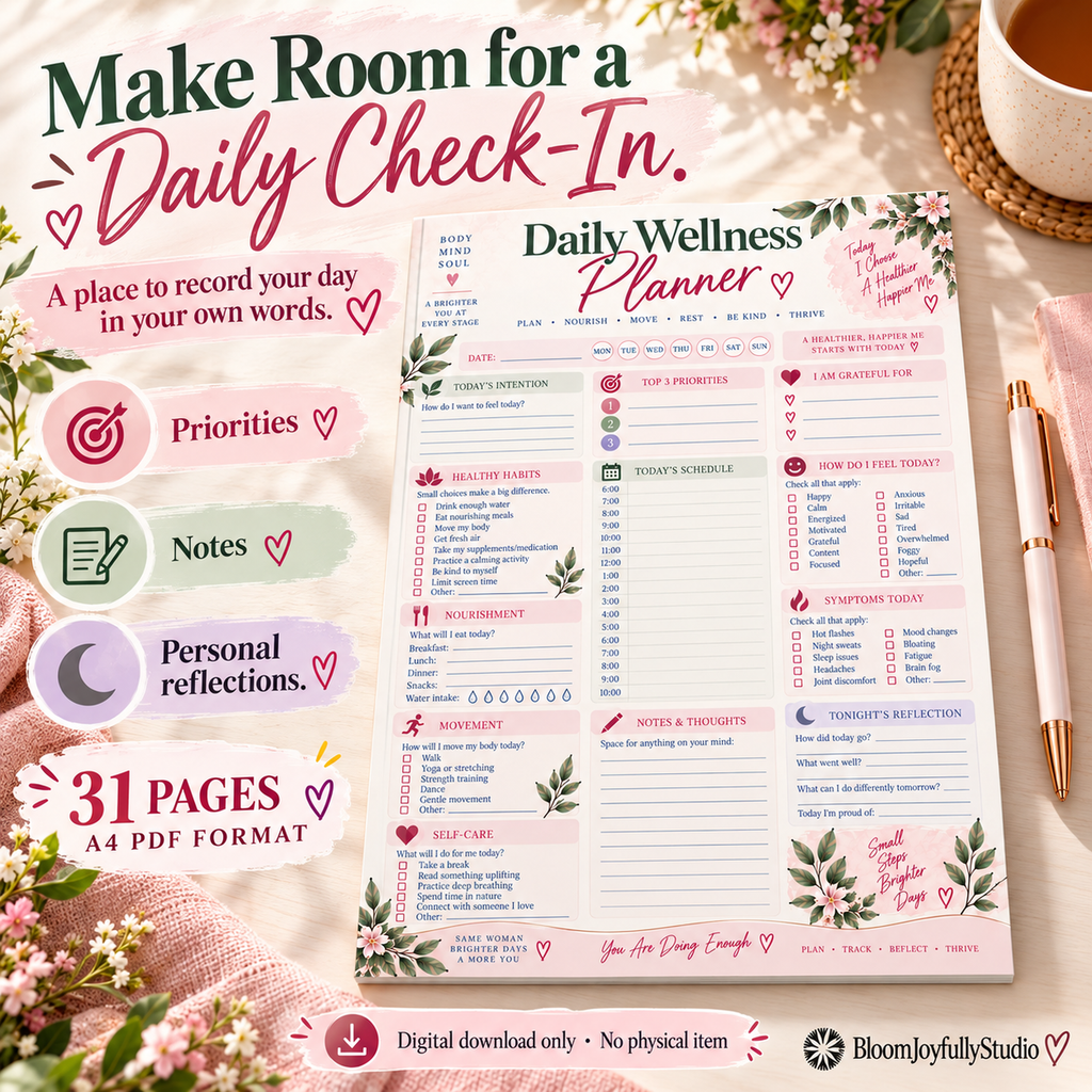 Menopause Wellness Planner — Lifestyle Hero; 31-page A4 printable PDF