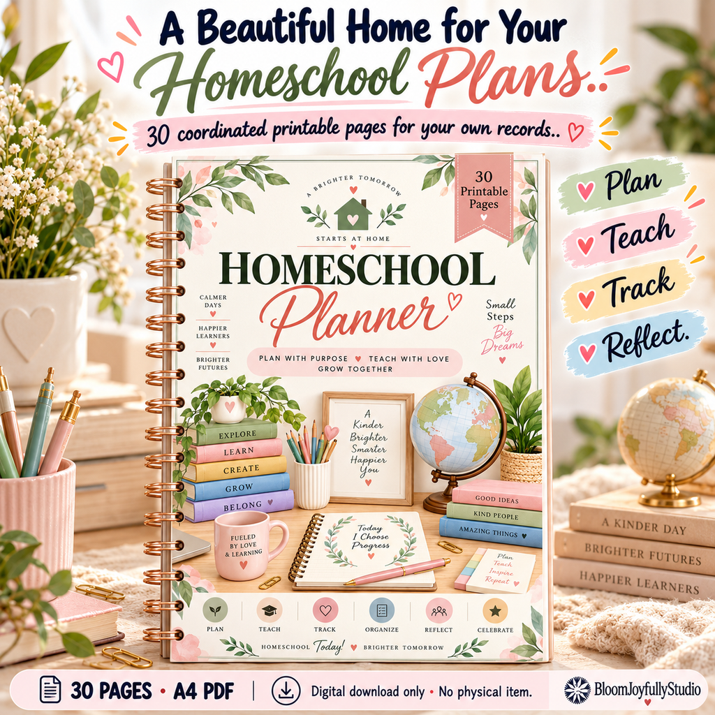 Homeschool Planner — Premium Ring-Binder Cover Feature — 30-page A4 digital PDF; no physical item
