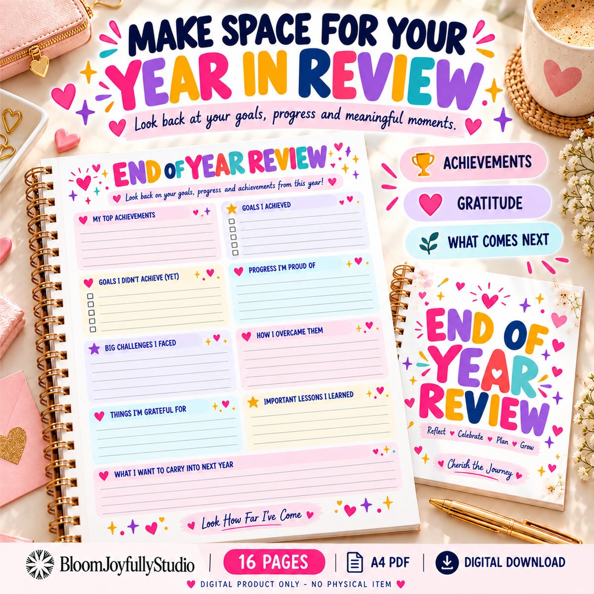 End of Year Review Bundle — 16-page A4 digital PDF, Lifestyle Hero
