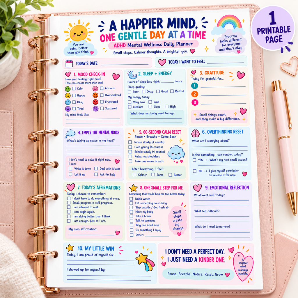 A Happier Mind one-page printable — Standalone Master Hero