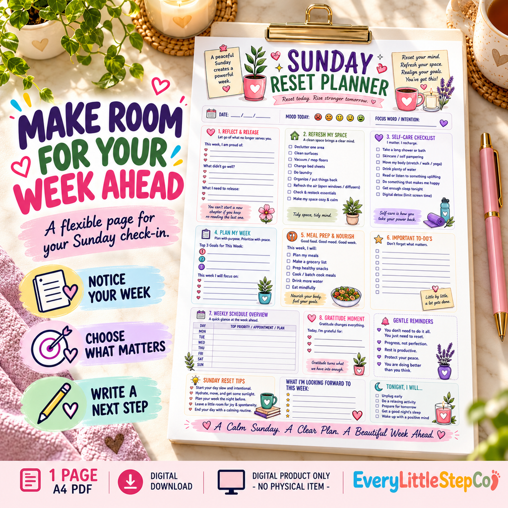 Sunday Reset Planner – one-page A4 printable, Lifestyle Hero