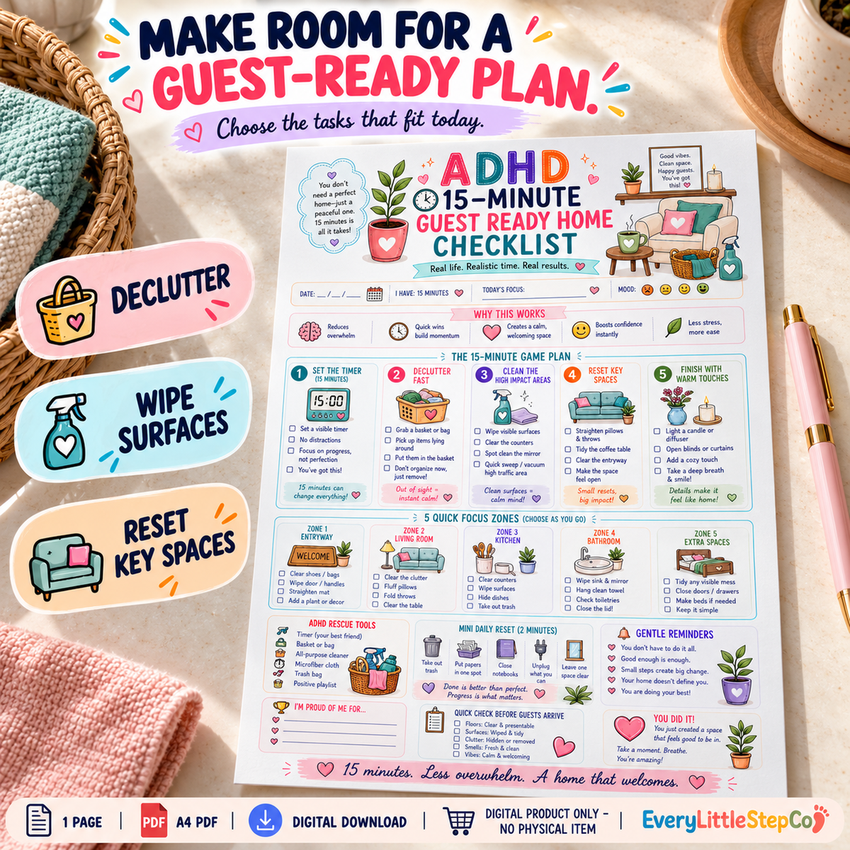 ADHD 15-Minute Guest Ready Home Checklist — Revision Draft