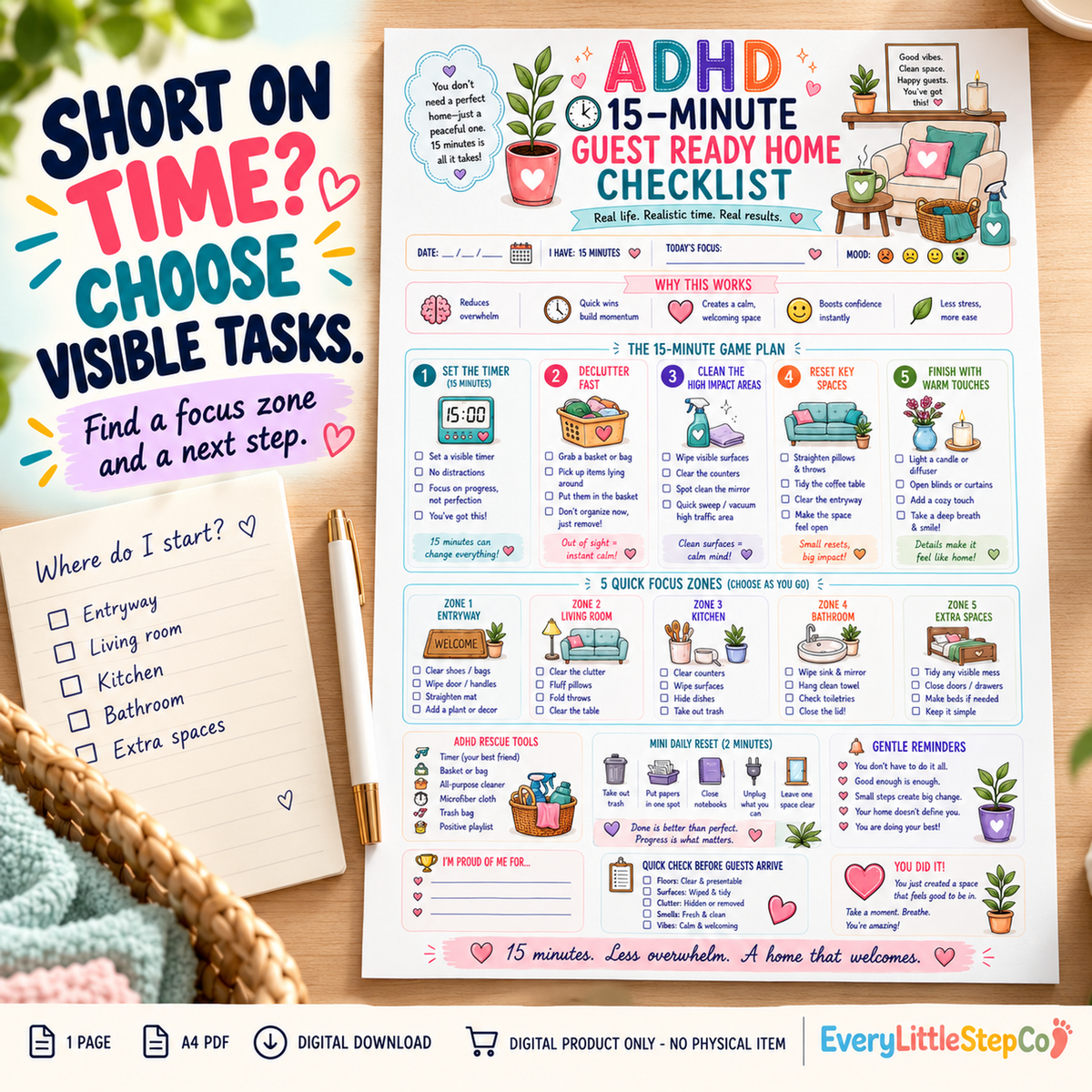 ADHD 15-Minute Guest Ready Home Checklist — Revision Draft