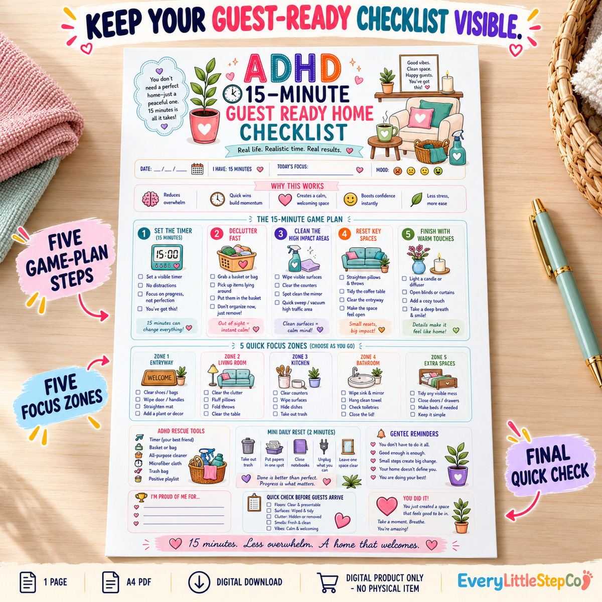 ADHD 15-Minute Guest Ready Home Checklist — Revision Draft