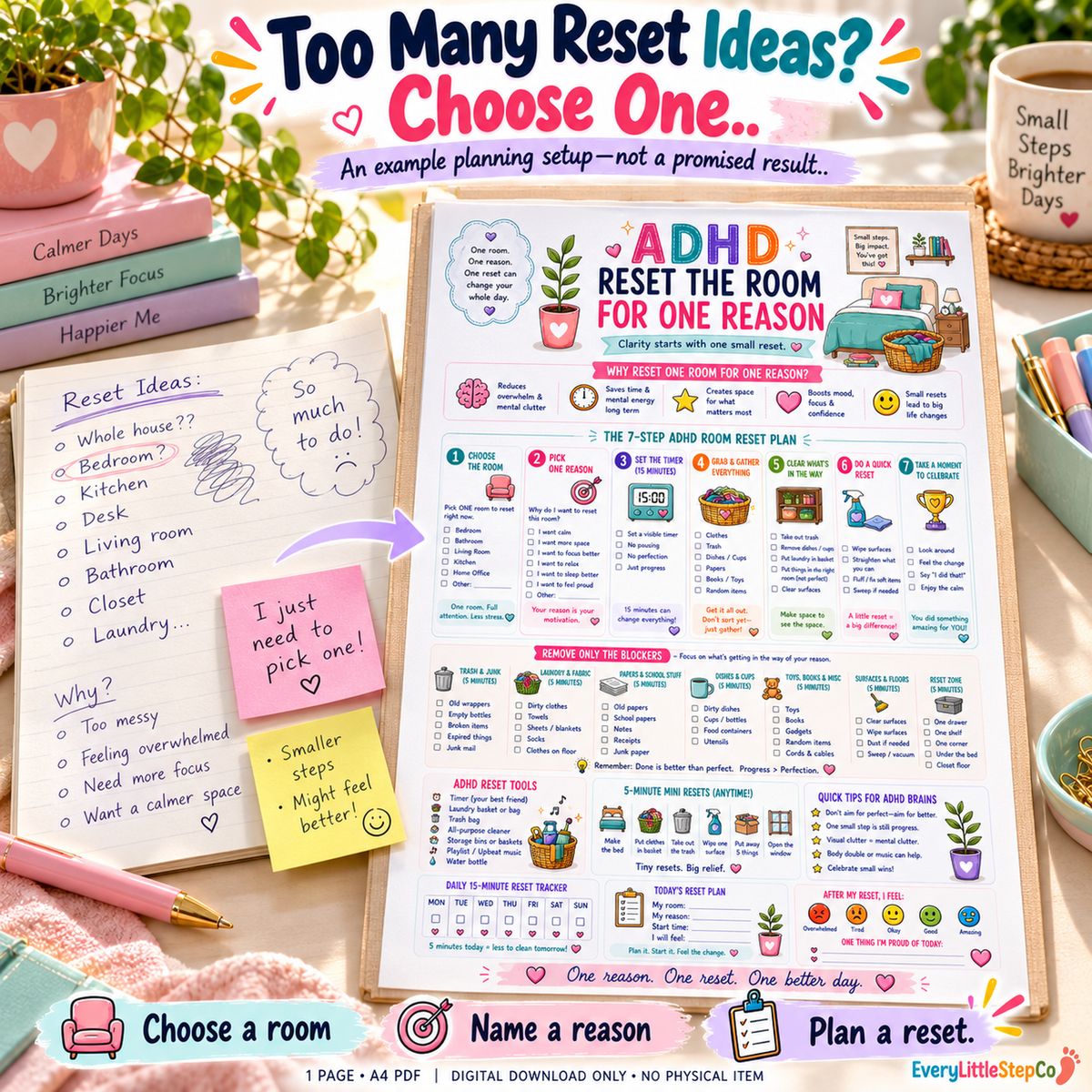 EveryLittleStepCo ED-065 one-page A4 printable worksheet, Problem to Solution; digital download, props excluded.