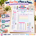 ADHD Time Blocking Planner — 01 — one-page A4 printable shown on a writing pad; digital download only