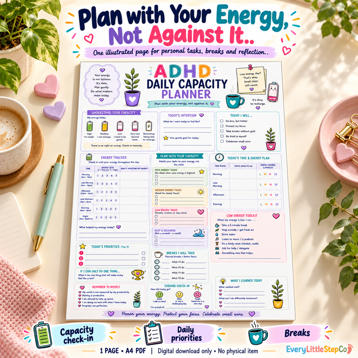 EveryLittleStepCo ADHD Daily Capacity Planner 01 digital printable writing-pad mockup
