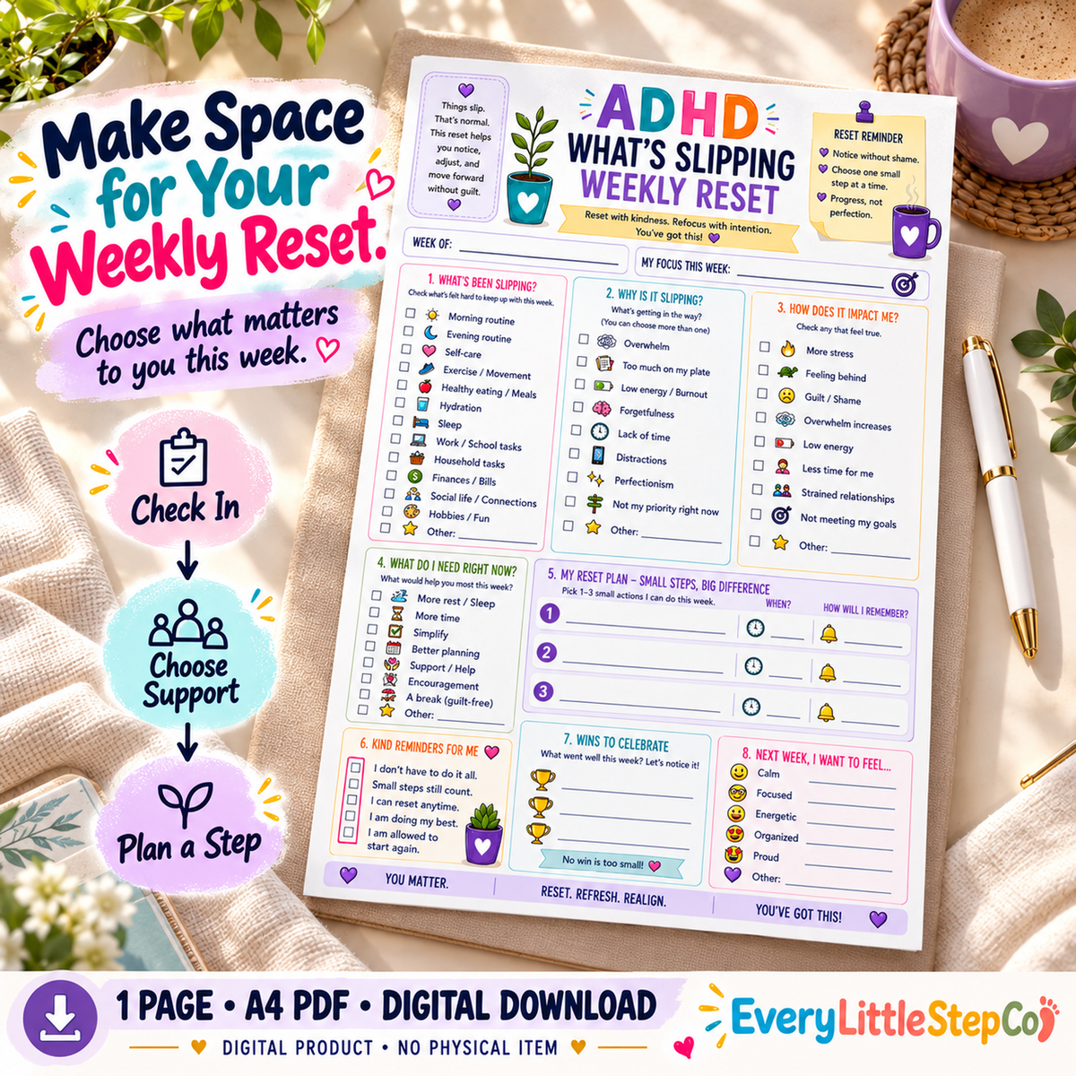 EveryLittleStepCo ADHD What's Slipping Weekly Reset 02 one-page digital printable writing-pad mockup