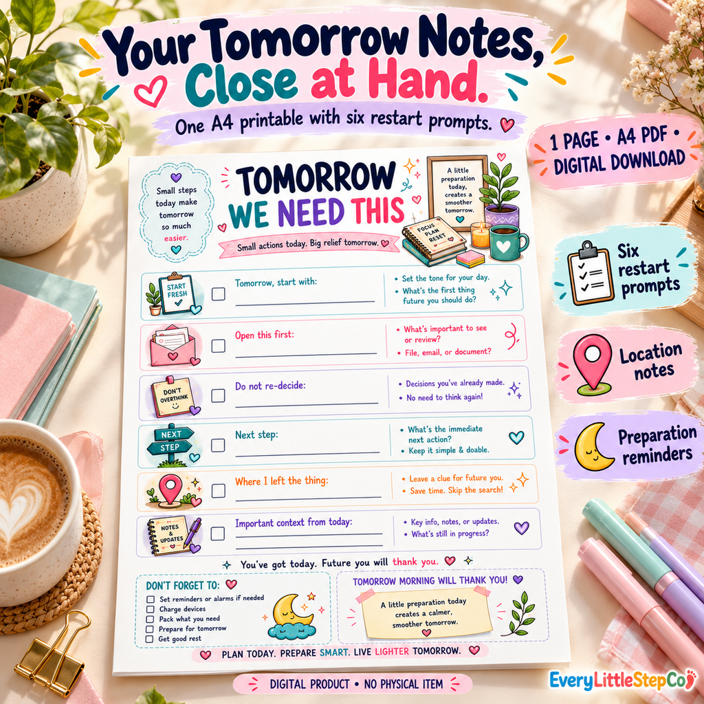 EveryLittleStepCo Tomorrow We Need This 18 one-page digital printable writing-pad mockup