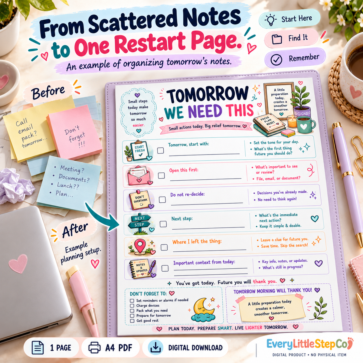 EveryLittleStepCo Tomorrow We Need This 21 one-page digital printable writing-pad mockup