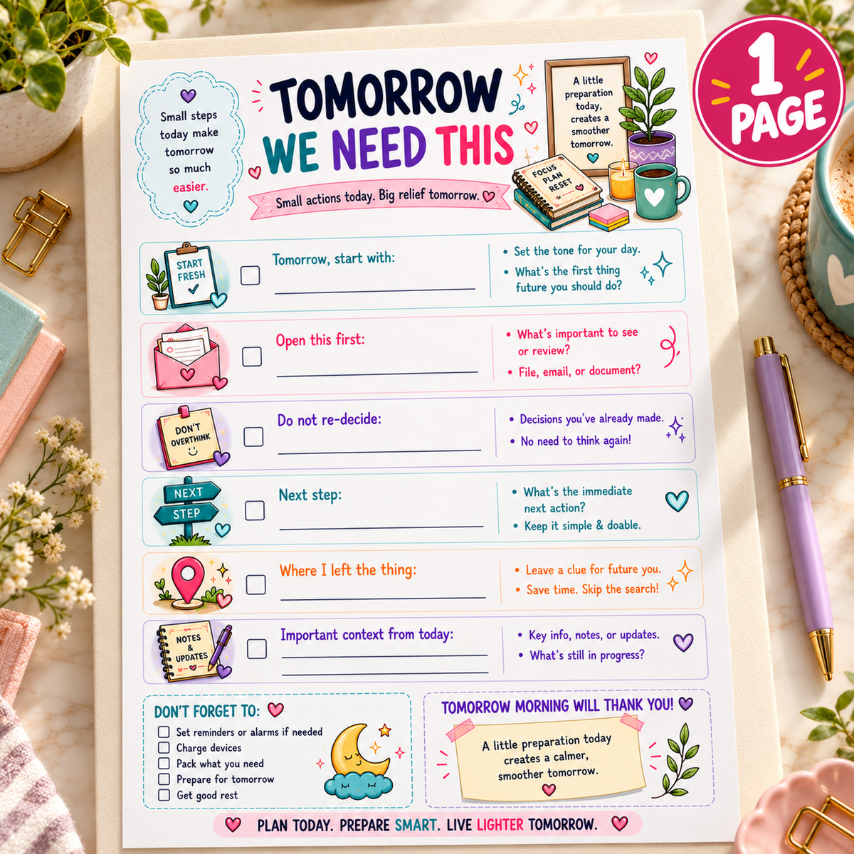 EveryLittleStepCo Tomorrow We Need This HERO one-page digital printable writing-pad mockup