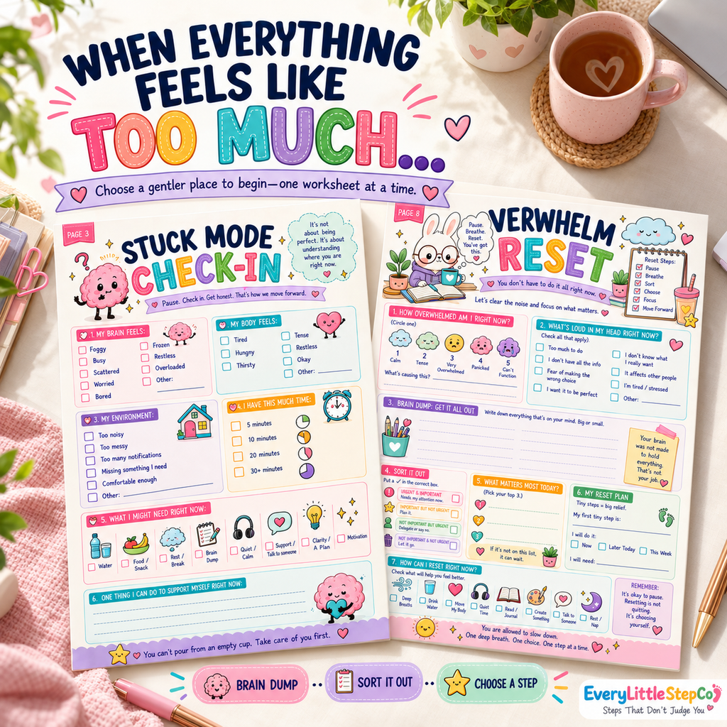 EveryLittleStepCo ADHD Stuck Mode Rescue Kit — 02. 15 A4 pages including cover; digital download.