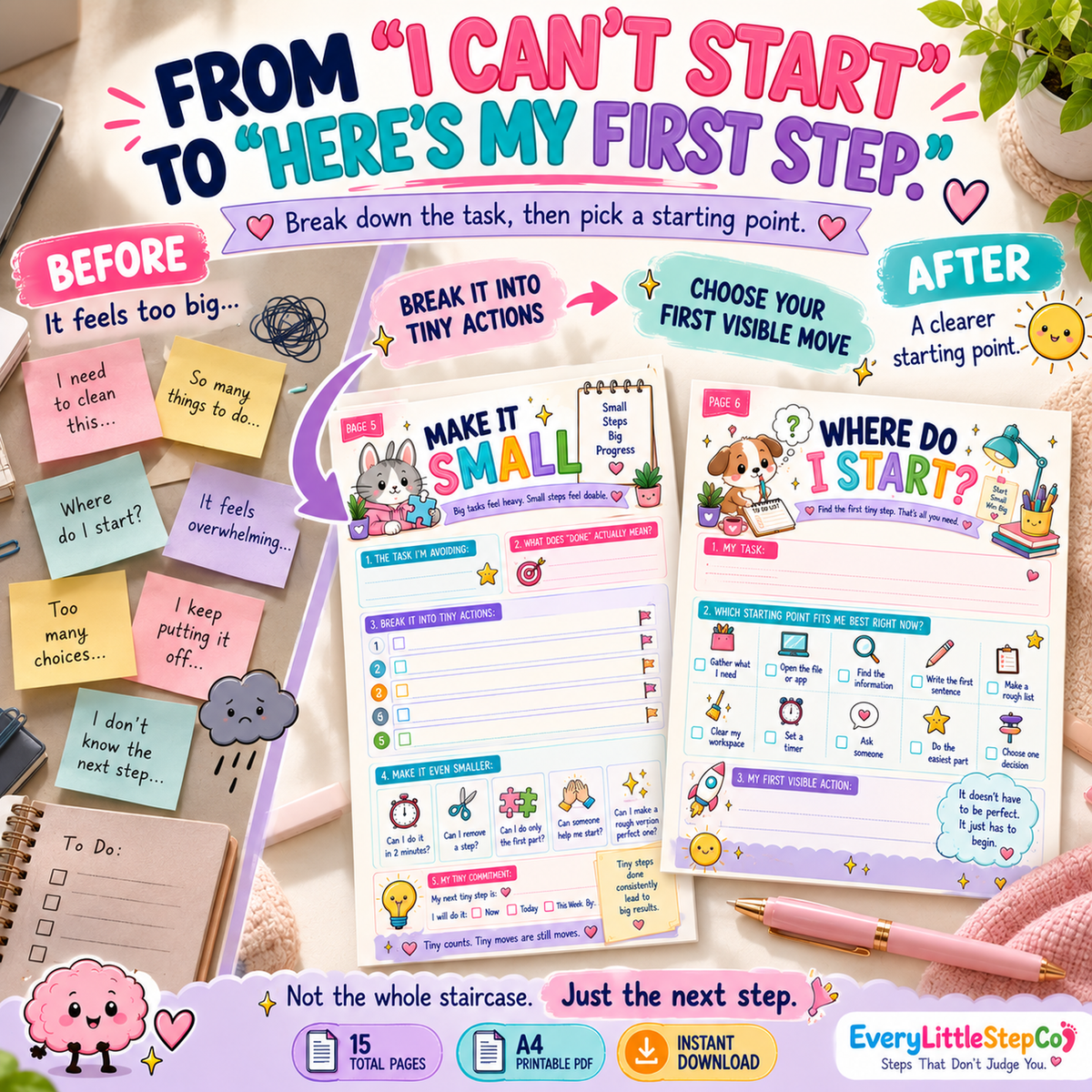 EveryLittleStepCo ADHD Stuck Mode Rescue Kit — 08. 15 A4 pages including cover; digital download.