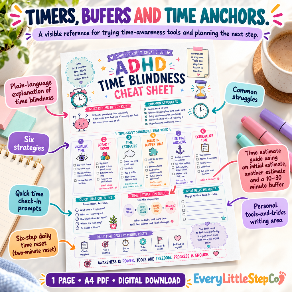 ADHD Time Blindness Cheat Sheet — Etsy 05 Key Features