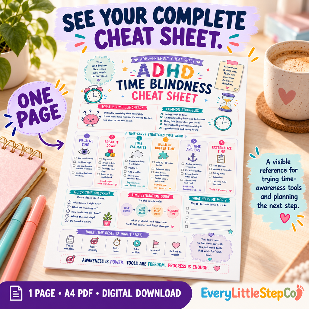 ADHD Time Blindness Cheat Sheet — Etsy 08 All Pages Overview