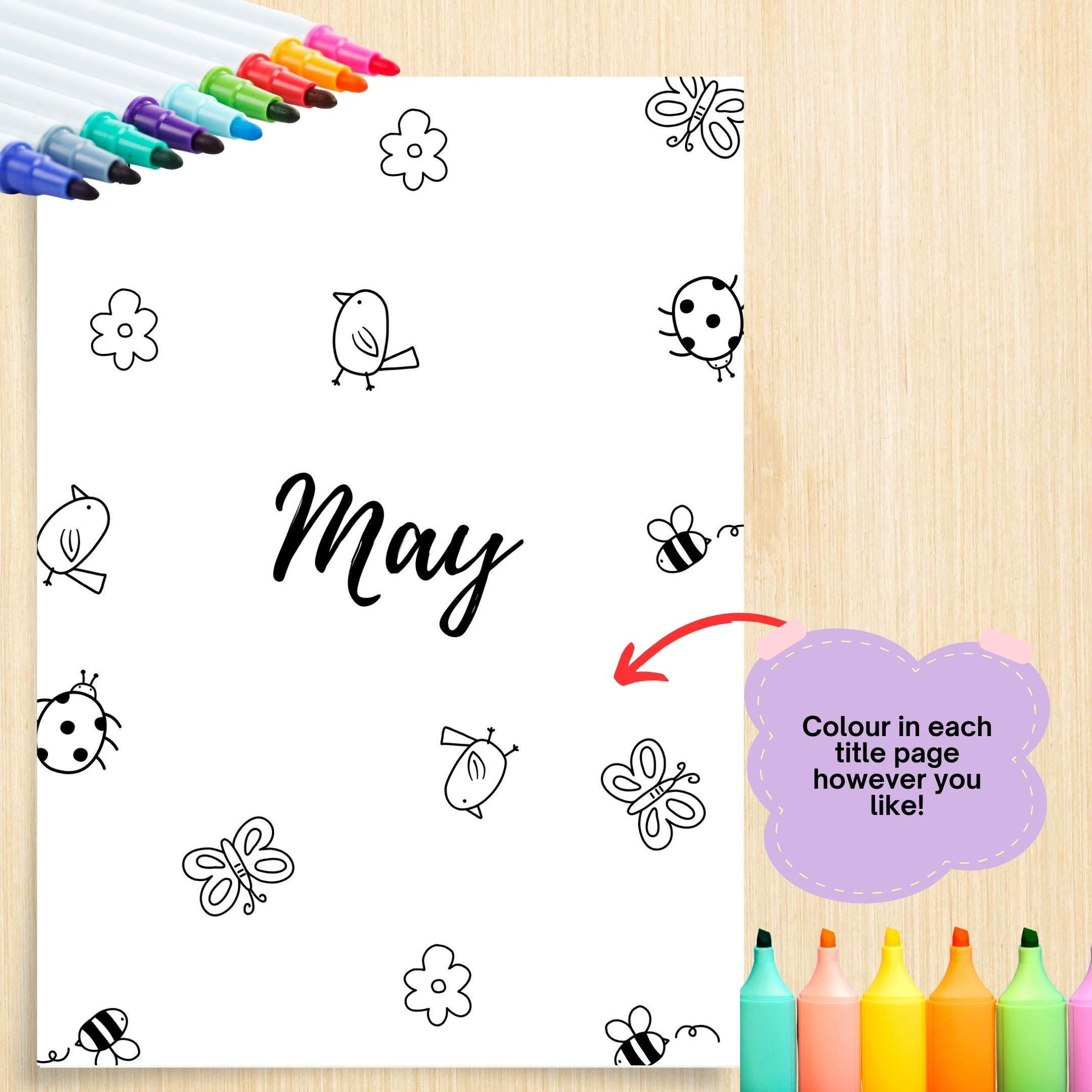 Bullet Journal — 12 Month Title Pages, Printable journal page, PRINTABLE TITLE PAGE, Printable Planner, Cov... | Bloom Joyfully printable