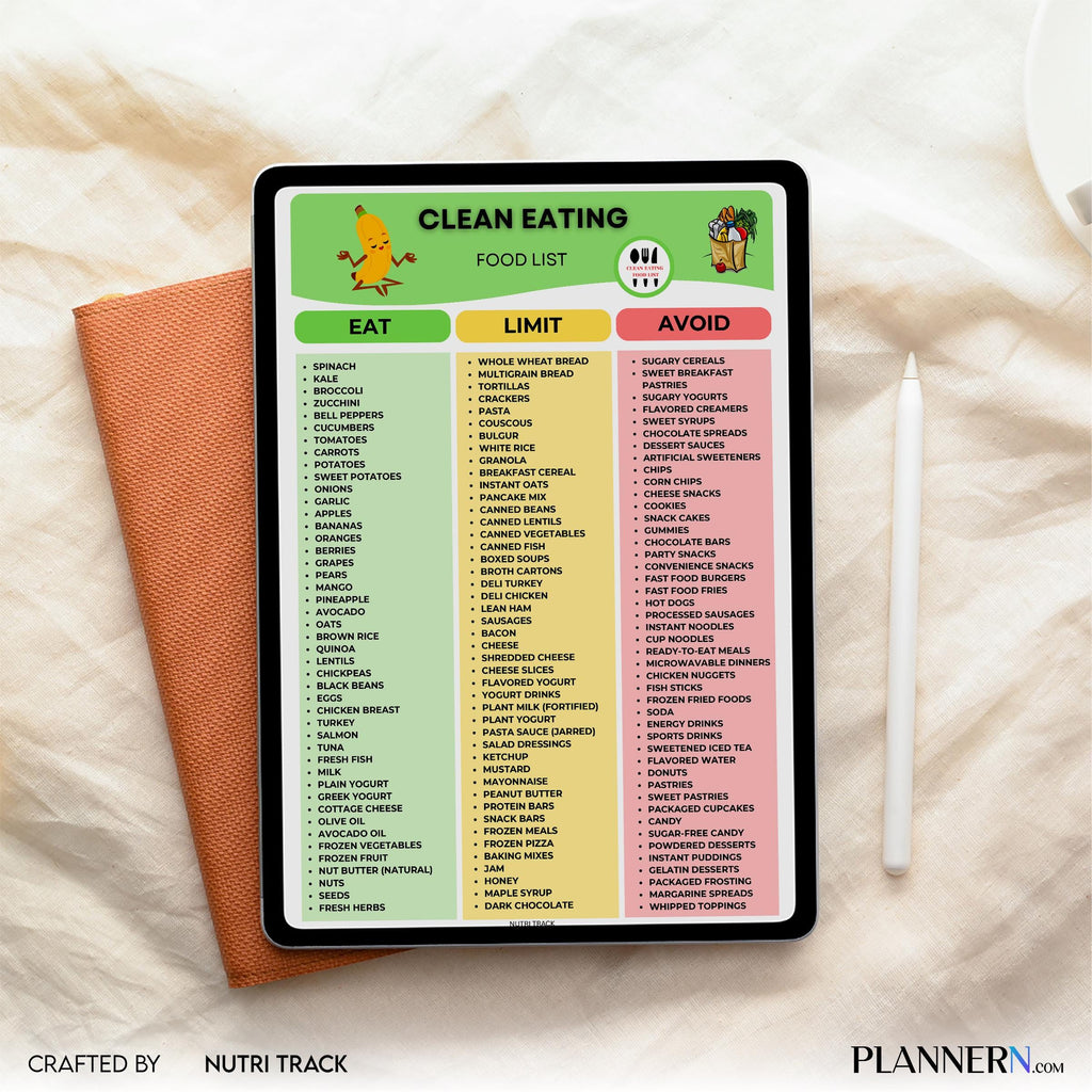 Clean Eating Food List Printable, Healthy Food Guide, Whole Foods Grocery List, Clean Eating Food Meal Plan... | Nutri Track printable