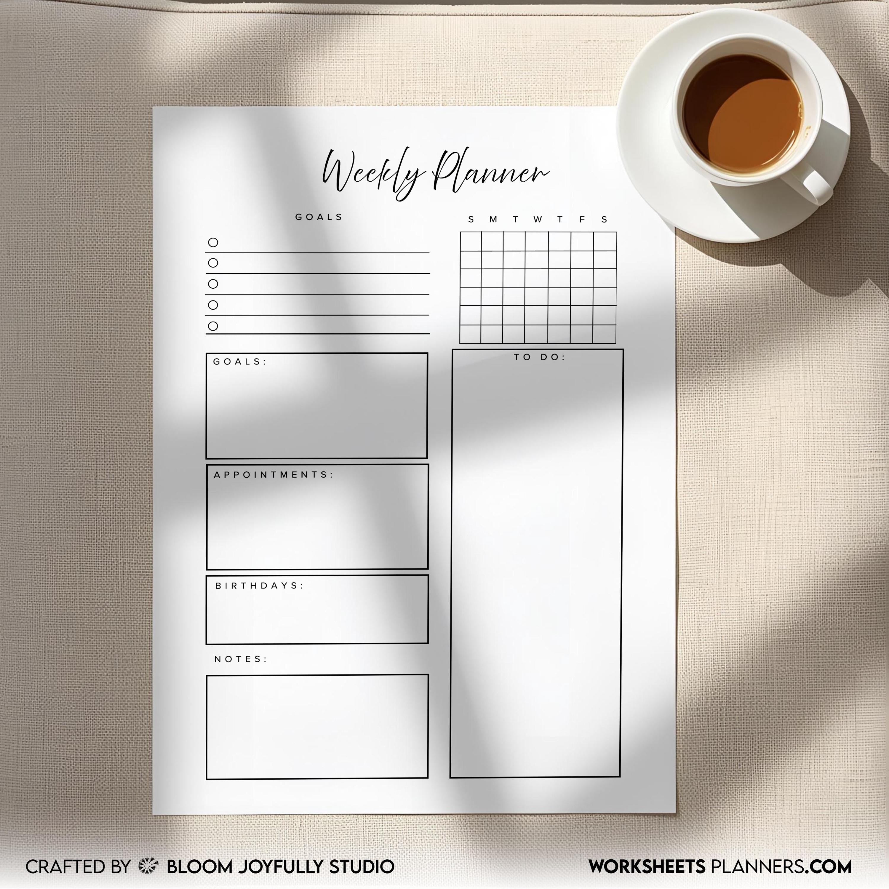 Digital Planner — Minimalist WEEKLY Planner Printable, Weekly To Do List, Weekly Habit Tracker, A4, A5, Let... | Bloom Joyfully printable
