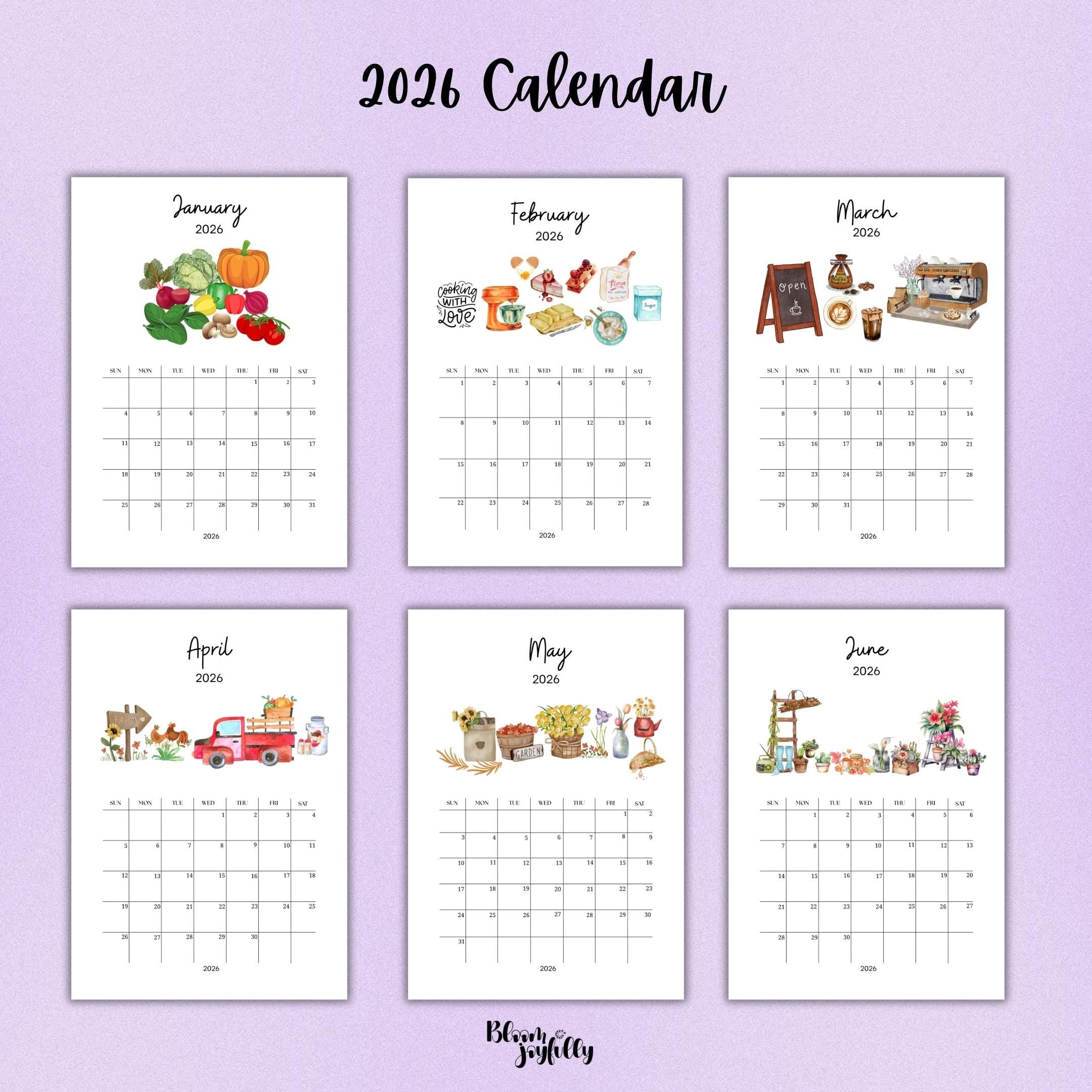 2026 Calendar — Farmhouse Calendar Bundle 2026, Printable Monthly Planners, Digital Download Calendar, A4, ... | Bloom Joyfully printable