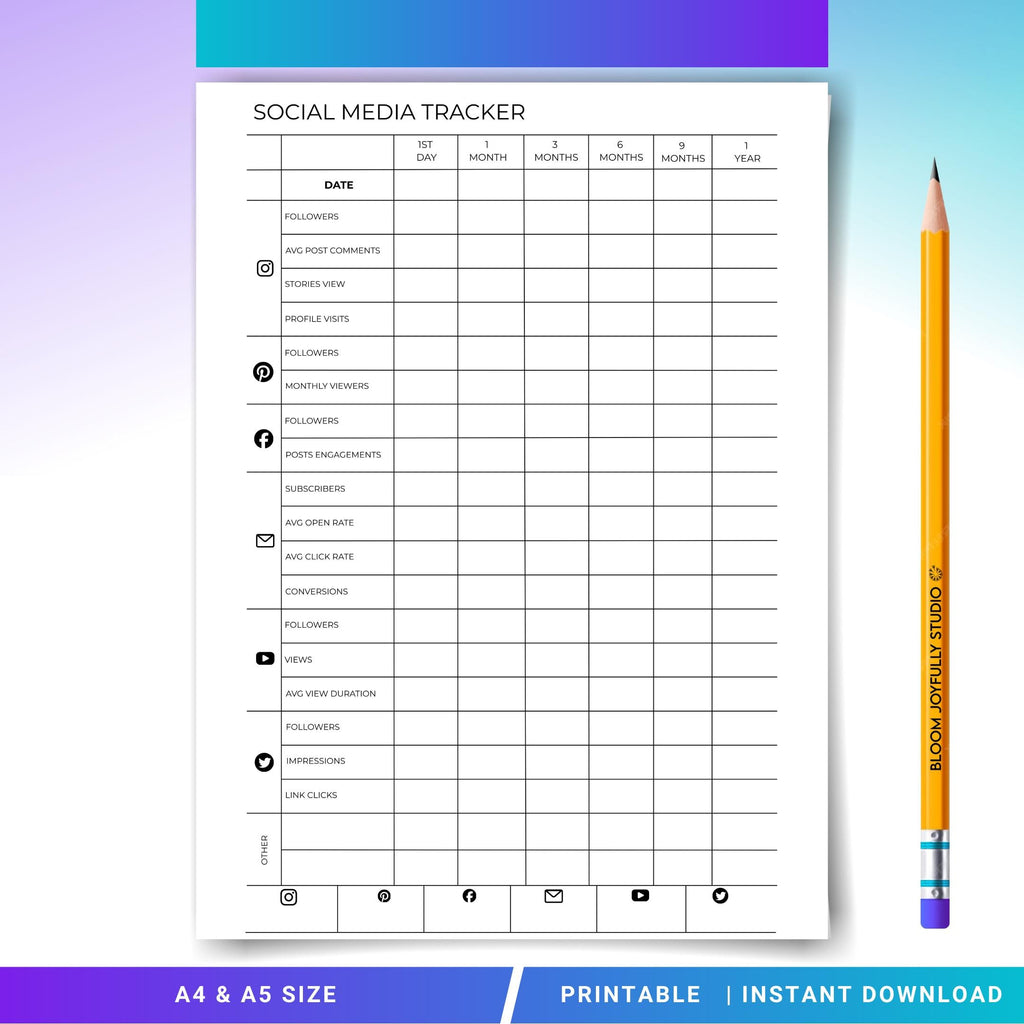 Analytics Tracker — Social Media Content Planner PRINTABLE, Content Planner for Instagram, Youtube, TikTok,... | Bloom Joyfully printable