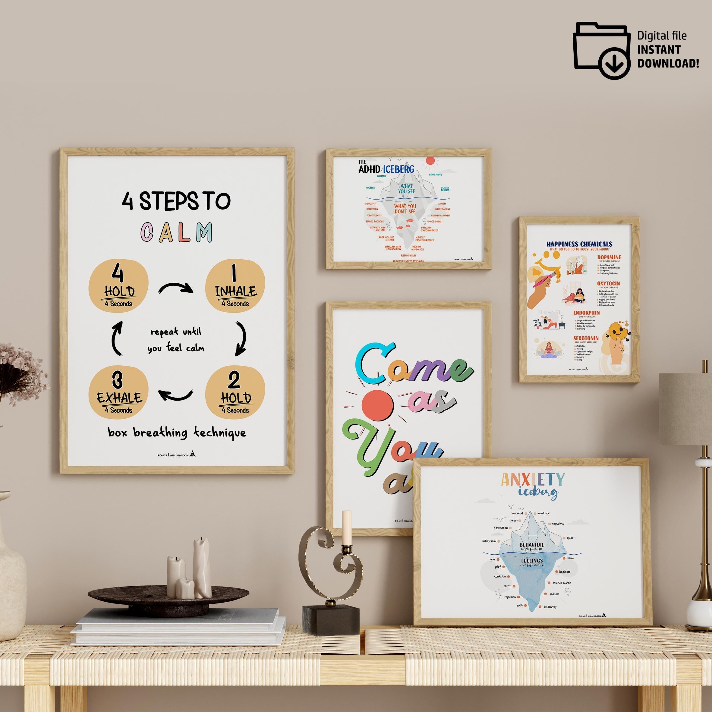 Aislling Design — counselor poster set of 6 counselor sign bundle counseling poster bundle gift for therapi... | Mindfulness printable