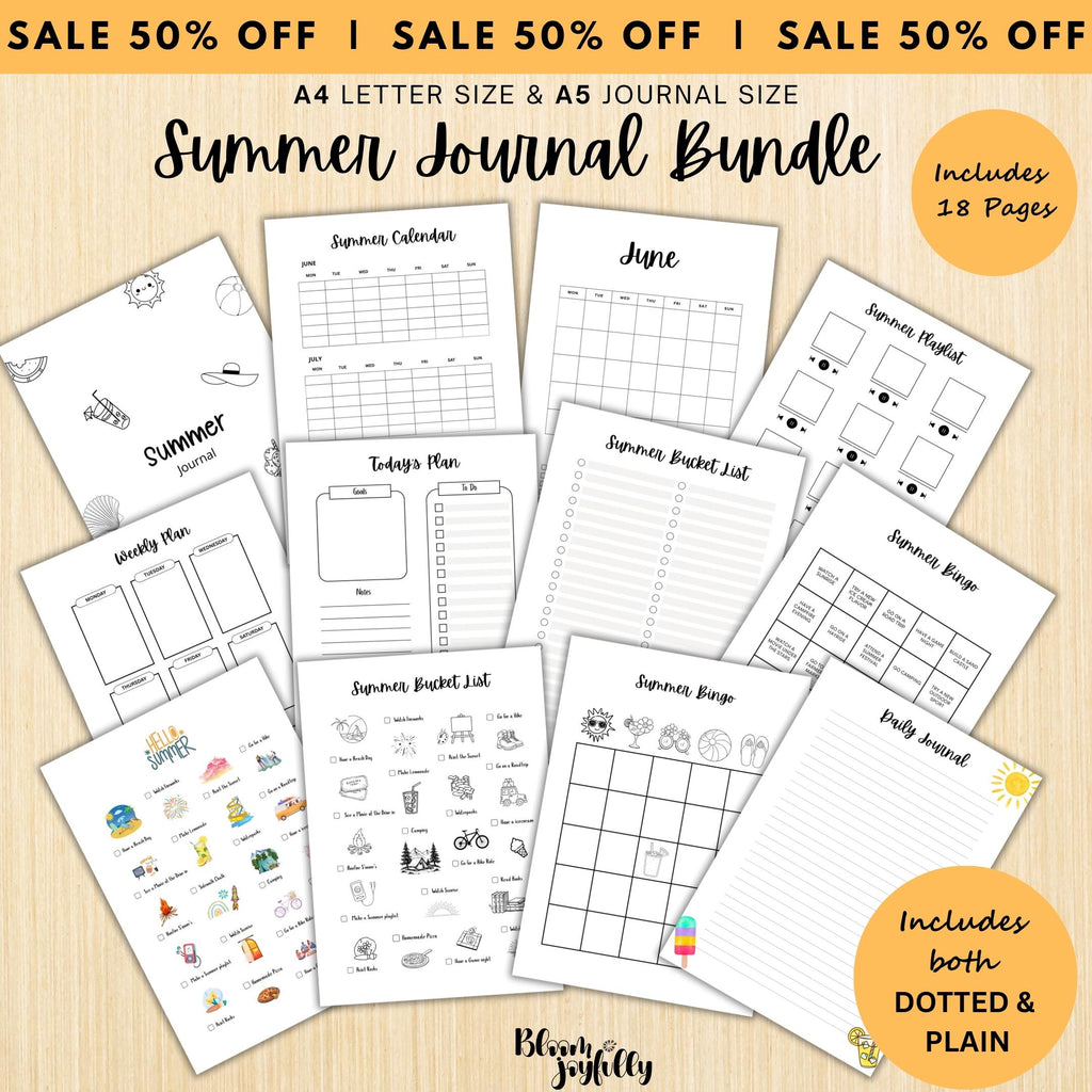 Daily Planner — Summer Journal Bundle, 18 Journal Pages, Summer Tracker Bundle, Summer Bucket List, PRINTAB... | Bloom Joyfully printable
